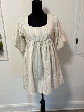 Free People Gigi vertical stripe puff sleeve babydoll Cottagecore mini dress